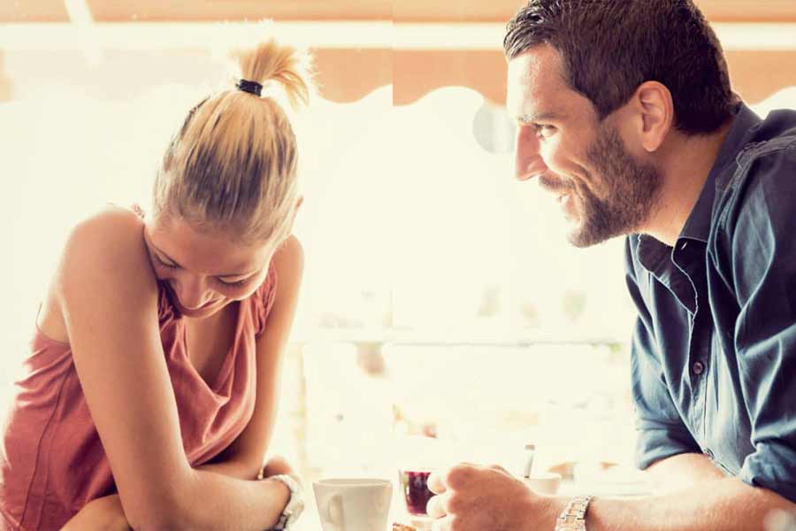 Flirting couple playing the dating game